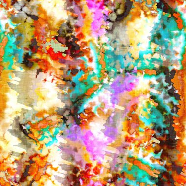 Dağınık yaz kravatlı batik plaj desenli. Kusursuz renkli lekeli uzay boyalı efekt modayı. Yumuşak döşenmiş arka plan yıkanmış. 