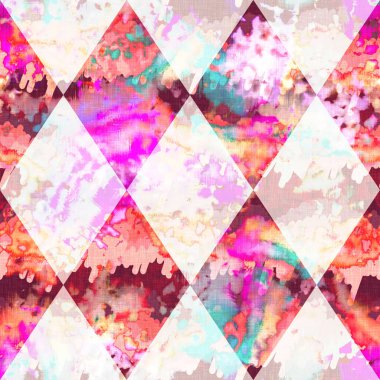 Elmas damalı yaz kravatlı batik plaj desenli. Kusursuz lekeli palyaço kontrol alanı boyalı efekt moda. Yıkanmış yorgan yaması yumuşak döşeme arka planı. 