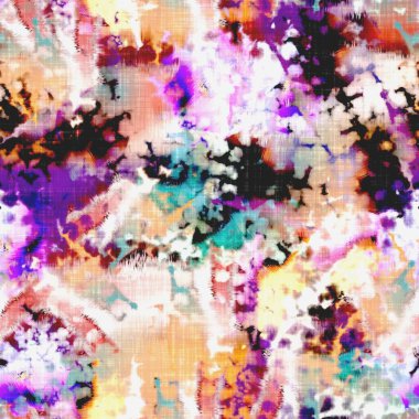 Dağınık yaz kravatlı batik plaj desenli. Kusursuz renkli lekeli uzay boyalı efekt modayı. Yumuşak döşenmiş arka plan yıkanmış. 