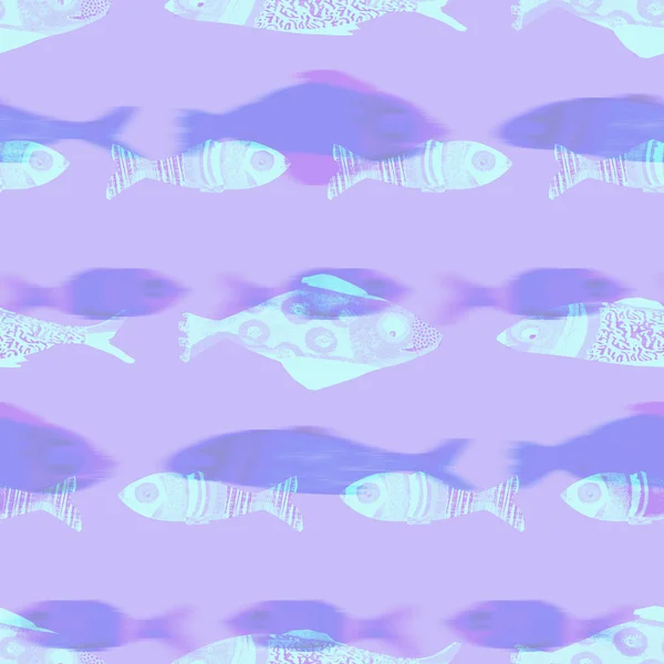 Ultraviolett schillernde Fischmuster Hintergrund. Moderne digitale Lavendel peri violett unter dem Meer Fische Textur. Tropisch ruhige Küstenwellness auf der ganzen Welt. — Stockfoto