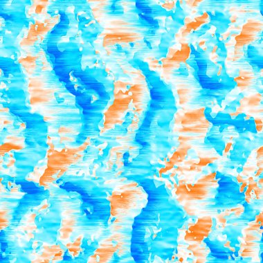 Dalgalı yaz boyası arka planı. Plaj mayosu için farklı renk karışımı, modaya uygun moda baskı. Boho dijital suluboya efekti damlatıyor. Yüksek çözünürlüklü, kusursuz desen materyali.