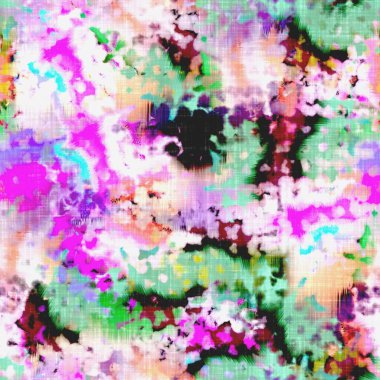 Dağınık yaz kravatlı batik plaj desenli. Kusursuz renkli lekeli uzay boyalı efekt modayı. Yumuşak döşenmiş arka plan yıkanmış. 