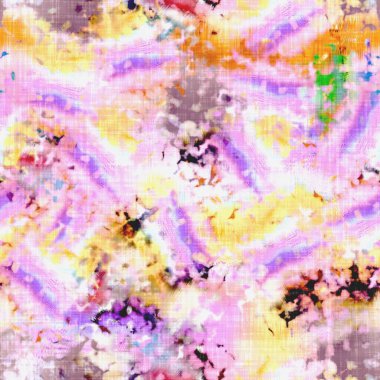 Dağınık yaz kravatlı batik plaj desenli. Kusursuz renkli lekeli uzay boyalı efekt modayı. Yumuşak döşenmiş arka plan yıkanmış. 