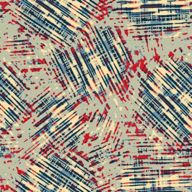 Klasik deniz mavisi, kırmızı, sarı, dikişsiz doku. Modern retro-yüzme modadan izler giyer. Memphis tarzı maskülen grunge soyut arka plan. Yüksek kaliteli jpg kumaşı.