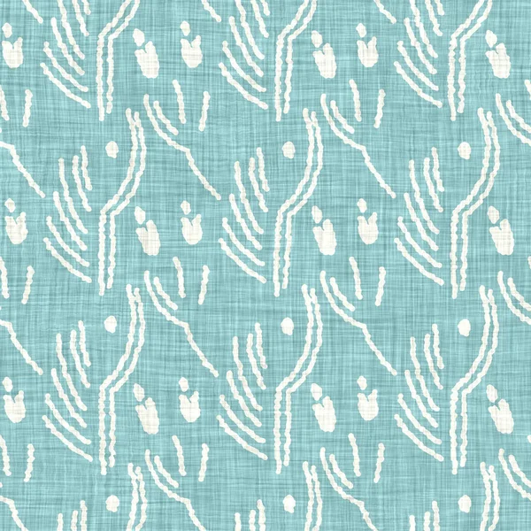 Aegean teal mottled flower linen texture background. Summer coastal living style 2 tone fabric effect. Sea green wash distressed grunge material. Decorative floral motif textile seamless pattern — Stock Photo, Image