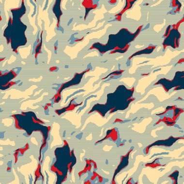 Klasik deniz mavisi, kırmızı, sarı, dikişsiz doku. Modern retro-yüzme modadan izler giyer. Memphis tarzı maskülen grunge soyut arka plan. Yüksek kaliteli jpg kumaşı.