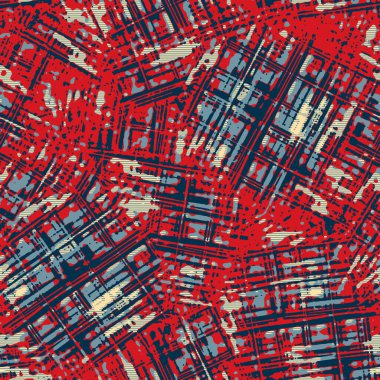 Klasik deniz mavisi, kırmızı, sarı, dikişsiz doku. Modern retro-yüzme modadan izler giyer. Memphis tarzı maskülen grunge soyut arka plan. Yüksek kaliteli jpg kumaşı.