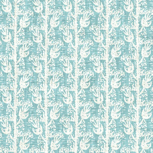 Aegean teal mottled flower linen texture background. Summer coastal living style 2 tone fabric effect. Sea green wash distressed grunge material. Decorative floral motif textile seamless pattern — Stock Photo, Image