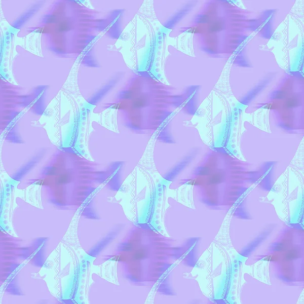Fondo de patrón de peces iridiscentes ultravioleta. Lavanda digital moderna peri púrpura bajo la textura de los peces de mar. Tropical calm coastal wellness por todas partes imprimir. — Foto de Stock