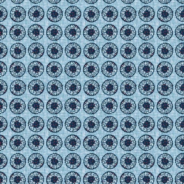 Indigo blauw rood schelp nautisch naadloos patroon. Moderne marine shell print in klassieke nantucket stof textiel met de hand getekend blok print stijl. Zomer 2 Toon hoog contrast jpg tegel staal — Stockfoto
