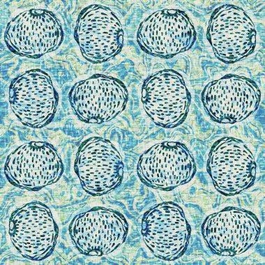 Ege Teal deniz kabuğu deniz kabuğu kusursuz desen. Grunge ev dekorasyonu kumaş tekstil ürünleri için soluk keten efekt arka planı. 