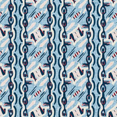 İndigo mavisi dikey kırık çizgiler, denizdeki pürüzsüz desen. Modern marin çizgili denizci baskısı. Klasik Nantucket kumaş tarzı. Yaz deniz dekoru. Hazırsı erkeksi moda baskısı.