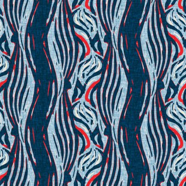 İndigo mavisi dikey kırık çizgiler, denizdeki pürüzsüz desen. Modern marin çizgili denizci baskısı. Klasik Nantucket kumaş tarzı. Yaz deniz dekoru. Hazırsı erkeksi moda baskısı.