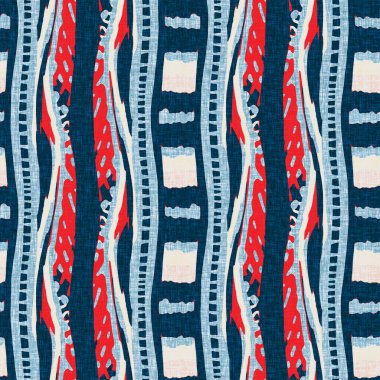 İndigo mavisi dikey kırık çizgiler, denizdeki pürüzsüz desen. Modern marin çizgili denizci baskısı. Klasik Nantucket kumaş tarzı. Yaz deniz dekoru. Hazırsı erkeksi moda baskısı.