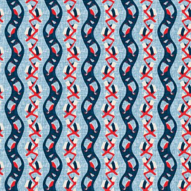 İndigo mavisi dikey kırık çizgiler, denizdeki pürüzsüz desen. Modern marin çizgili denizci baskısı. Klasik Nantucket kumaş tarzı. Yaz deniz dekoru. Hazırsı erkeksi moda baskısı.