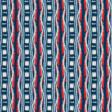 İndigo mavisi dikey kırık çizgiler, denizdeki pürüzsüz desen. Modern marin çizgili denizci baskısı. Klasik Nantucket kumaş tarzı. Yaz deniz dekoru. Hazırsı erkeksi moda baskısı.