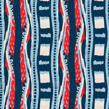 İndigo mavisi dikey kırık çizgiler, denizdeki pürüzsüz desen. Modern marin çizgili denizci baskısı. Klasik Nantucket kumaş tarzı. Yaz deniz dekoru. Hazırsı erkeksi moda baskısı.