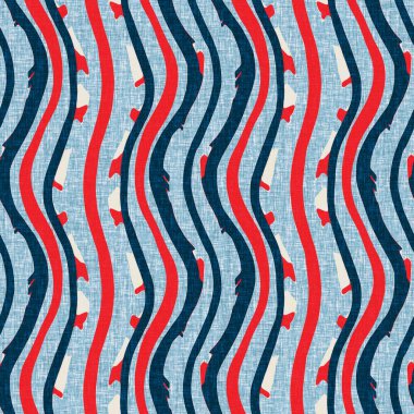 İndigo mavisi dikey kırık çizgiler, denizdeki pürüzsüz desen. Modern marin çizgili denizci baskısı. Klasik Nantucket kumaş tarzı. Yaz deniz dekoru. Hazırsı erkeksi moda baskısı.