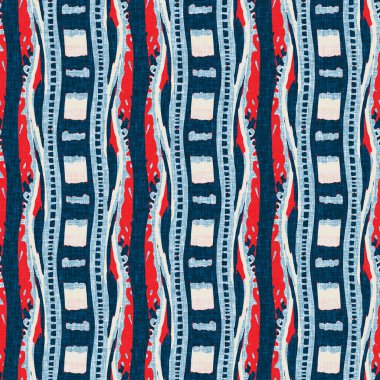 İndigo mavisi dikey kırık çizgiler, denizdeki pürüzsüz desen. Modern marin çizgili denizci baskısı. Klasik Nantucket kumaş tarzı. Yaz deniz dekoru. Hazırsı erkeksi moda baskısı.