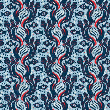 İndigo mavisi dikey kırık çizgiler, denizdeki pürüzsüz desen. Modern marin çizgili denizci baskısı. Klasik Nantucket kumaş tarzı. Yaz deniz dekoru. Hazırsı erkeksi moda baskısı.