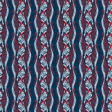 İndigo mavisi dikey kırık çizgiler, denizdeki pürüzsüz desen. Modern marin çizgili denizci baskısı. Klasik Nantucket kumaş tarzı. Yaz deniz dekoru. Hazırsı erkeksi moda baskısı.