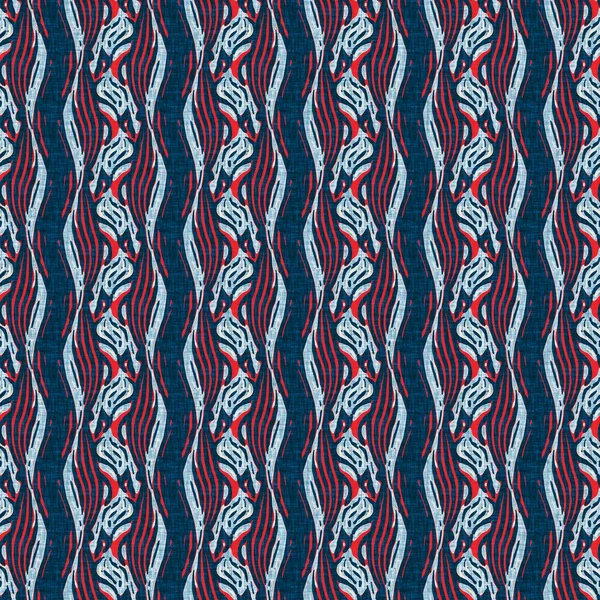 Indigo blauw verticaal gebroken strepen nautisch naadloos patroon. Moderne marinelijn gestreepte matroos print. Klassieke nantucket stof textiel stijl. Zomerse maritieme inrichting. Preppy mannelijke mode print — Stockfoto