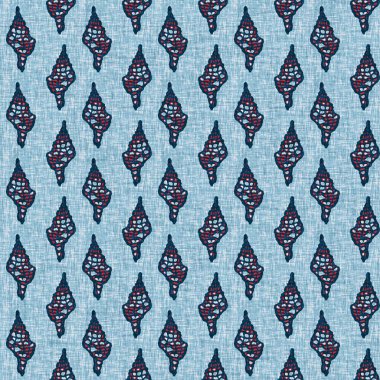 Indigo Blue Seashell deniz kabuğu kusursuz desen. Klasik nantucket kumaş, tekstil, blok baskı tarzında modern deniz kabuğu baskısı. Yaz 2 ton yüksek kontrastlı jpg fayans örneği