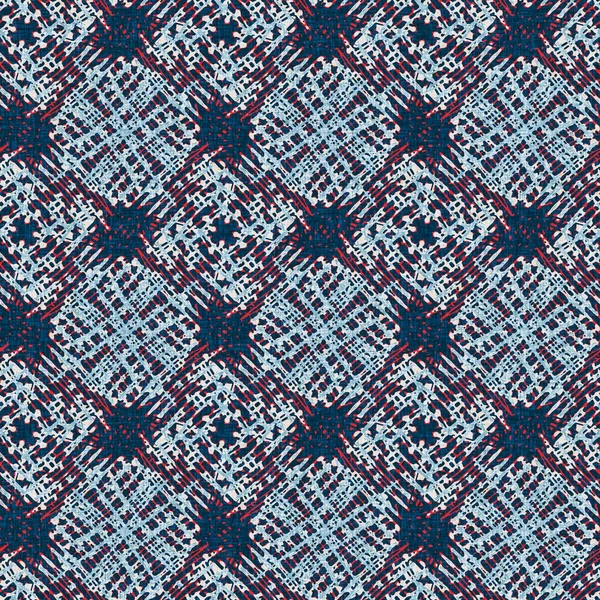 Indigo blauw gevlekt raster check nautisch naadloos patroon. Moderne onregelmatige marine lijn geometrische matroos print. Klassieke nantucket stof textiel stijl. Zomerse maritieme inrichting. Mannelijke mode print — Stockfoto