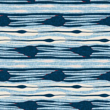 İndigo mavisi yatay kırık çizgili, denizdeki pürüzsüz desen. Modern deniz hattı çizgili denizci baskısı. Klasik Nantucket kumaş tarzı. Yaz deniz dekoru. Hazırsı erkeksi moda baskısı.