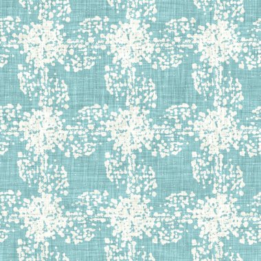 Ege teal geo ızgarası desenli keten doku arka planı. Yaz mevsiminde yaşam stili yıkama kontrol kumaşı etkisi. Deniz yeşili yıkama grunge sıkıntılı geometrik ızgara. Ev dekorasyonu tekniksiz desen