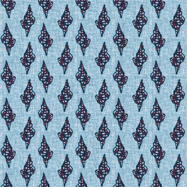 Indigo Blue Seashell deniz kabuğu kusursuz desen. Klasik nantucket kumaş, tekstil, blok baskı tarzında modern deniz kabuğu baskısı. Yaz 2 ton yüksek kontrastlı jpg fayans örneği