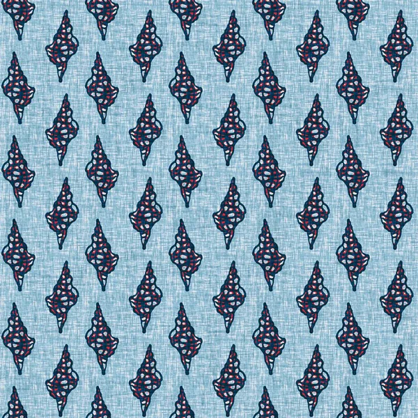 Indigo Blue Seashell deniz kabuğu kusursuz desen. Klasik nantucket kumaş, tekstil, blok baskı tarzında modern deniz kabuğu baskısı. Yaz 2 ton yüksek kontrastlı jpg fayans örneği