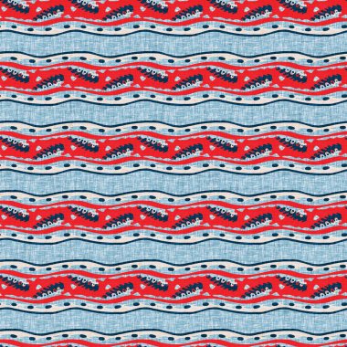 İndigo mavisi yatay kırık çizgili, denizdeki pürüzsüz desen. Modern deniz hattı çizgili denizci baskısı. Klasik Nantucket kumaş tarzı. Yaz deniz dekoru. Hazırsı erkeksi moda baskısı.