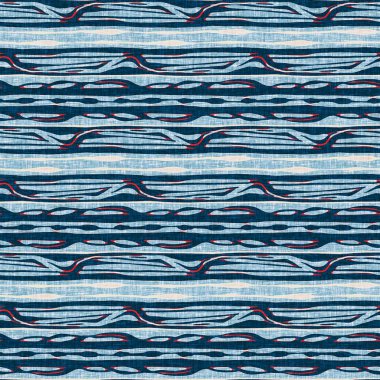 İndigo mavisi yatay kırık çizgili, denizdeki pürüzsüz desen. Modern deniz hattı çizgili denizci baskısı. Klasik Nantucket kumaş tarzı. Yaz deniz dekoru. Hazırsı erkeksi moda baskısı.