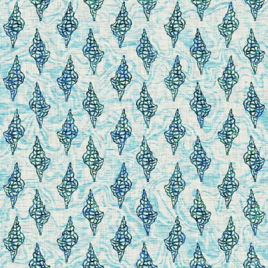 Ege Teal deniz kabuğu deniz kabuğu kusursuz desen. Grunge ev dekorasyonu kumaş tekstil ürünleri için soluk keten efekt arka planı. 