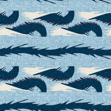 İndigo mavisi yatay kırık çizgili, denizdeki pürüzsüz desen. Modern deniz hattı çizgili denizci baskısı. Klasik Nantucket kumaş tarzı. Yaz deniz dekoru. Hazırsı erkeksi moda baskısı.