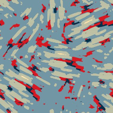 Klasik deniz mavisi, kırmızı, sarı, dikişsiz doku. Modern retro-yüzme modadan izler giyer. Memphis tarzı maskülen grunge soyut arka plan. Yüksek kaliteli jpg kumaşı.