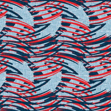 İndigo mavisi yatay kırık çizgili, denizdeki pürüzsüz desen. Modern deniz hattı çizgili denizci baskısı. Klasik Nantucket kumaş tarzı. Yaz deniz dekoru. Hazırsı erkeksi moda baskısı.