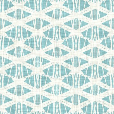 Ege teal geo ızgarası desenli keten doku arka planı. Yaz mevsiminde yaşam stili yıkama kontrol kumaşı etkisi. Deniz yeşili yıkama grunge sıkıntılı geometrik ızgara. Ev dekorasyonu tekniksiz desen