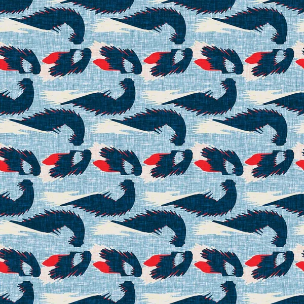 İndigo mavisi yatay kırık çizgili, denizdeki pürüzsüz desen. Modern deniz hattı çizgili denizci baskısı. Klasik Nantucket kumaş tarzı. Yaz deniz dekoru. Hazırsı erkeksi moda baskısı.