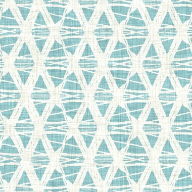 Ege teal geo ızgarası desenli keten doku arka planı. Yaz mevsiminde yaşam stili yıkama kontrol kumaşı etkisi. Deniz yeşili yıkama grunge sıkıntılı geometrik ızgara. Ev dekorasyonu tekniksiz desen