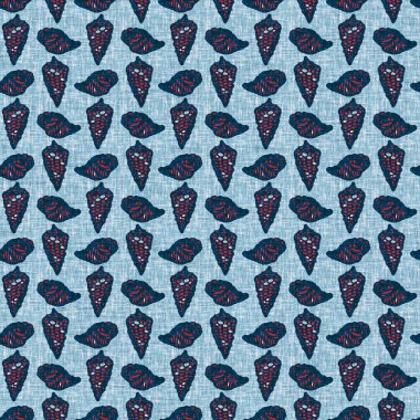 Indigo Blue Seashell deniz kabuğu kusursuz desen. Klasik nantucket kumaş, tekstil, blok baskı tarzında modern deniz kabuğu baskısı. Yaz 2 ton yüksek kontrastlı jpg fayans örneği