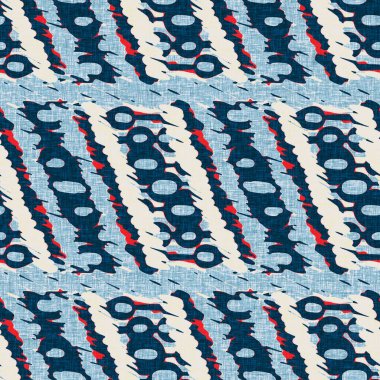 İndigo mavisi yatay kırık çizgili, denizdeki pürüzsüz desen. Modern deniz hattı çizgili denizci baskısı. Klasik Nantucket kumaş tarzı. Yaz deniz dekoru. Hazırsı erkeksi moda baskısı.