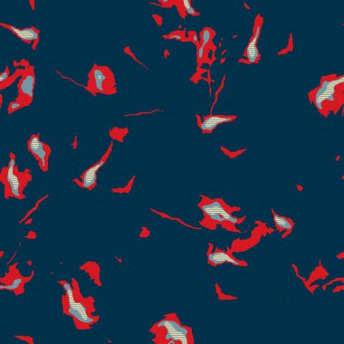 Klasik deniz mavisi, kırmızı, sarı, dikişsiz doku. Modern retro-yüzme modadan izler giyer. Memphis tarzı maskülen grunge soyut arka plan. Yüksek kaliteli jpg kumaşı.