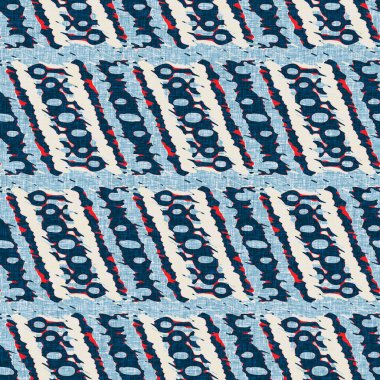 İndigo mavisi yatay kırık çizgili, denizdeki pürüzsüz desen. Modern deniz hattı çizgili denizci baskısı. Klasik Nantucket kumaş tarzı. Yaz deniz dekoru. Hazırsı erkeksi moda baskısı.