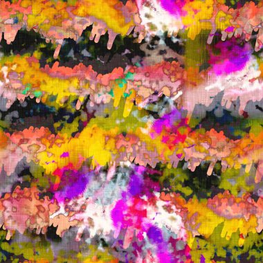 Dağınık yaz kravatlı batik plaj desenli. Kusursuz renkli lekeli uzay boyalı efekt modayı. Yumuşak döşenmiş arka plan yıkanmış. 