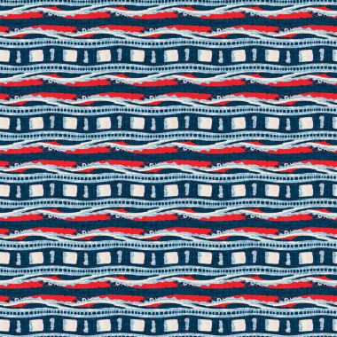 İndigo mavisi yatay kırık çizgili, denizdeki pürüzsüz desen. Modern deniz hattı çizgili denizci baskısı. Klasik Nantucket kumaş tarzı. Yaz deniz dekoru. Hazırsı erkeksi moda baskısı.