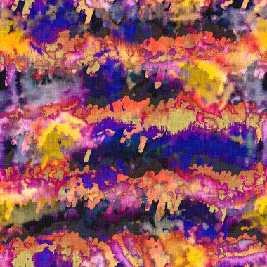 Dağınık yaz kravatlı batik plaj desenli. Kusursuz renkli lekeli uzay boyalı efekt modayı. Yumuşak döşenmiş arka plan yıkanmış. 