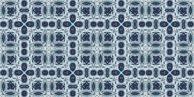 İndigo mavisi, kırmızı, batik, jeo, denizcilik, kusursuz sınır deseni. Modern marin geometrik kaleydoskop pankartı. Nantucket kumaş tarzı. Yaz kırsal erkeksi aşınmış keten etkisi kenar bandı 