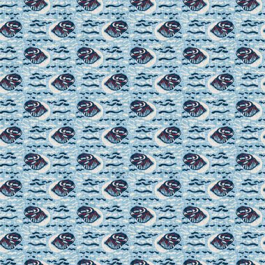 Indigo Blue Seashell deniz kabuğu kusursuz desen. Klasik nantucket kumaş, tekstil, blok baskı tarzında modern deniz kabuğu baskısı. Yaz 2 ton yüksek kontrastlı jpg fayans örneği